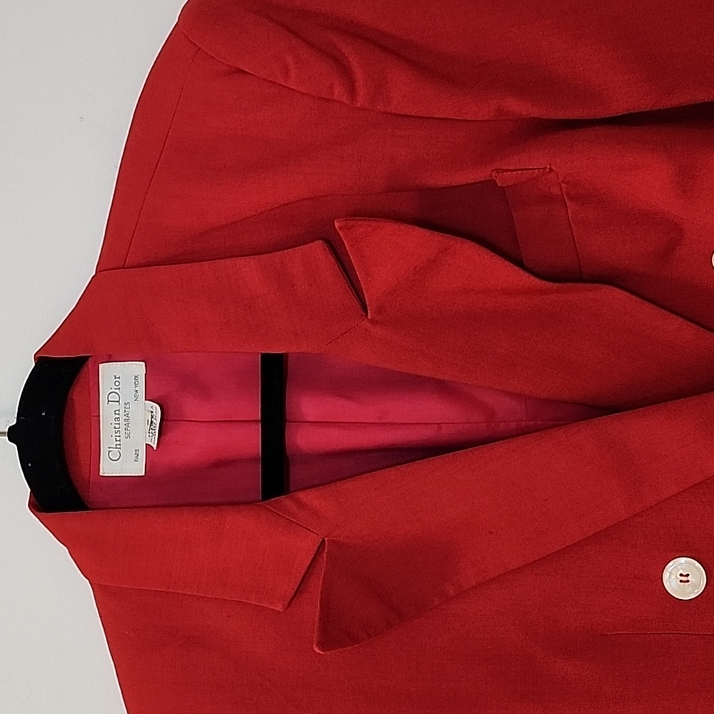 VTG Christian Dior red cropped blazer  Red Double-Breasted Blazer Size 6 - Picture 6 of 16